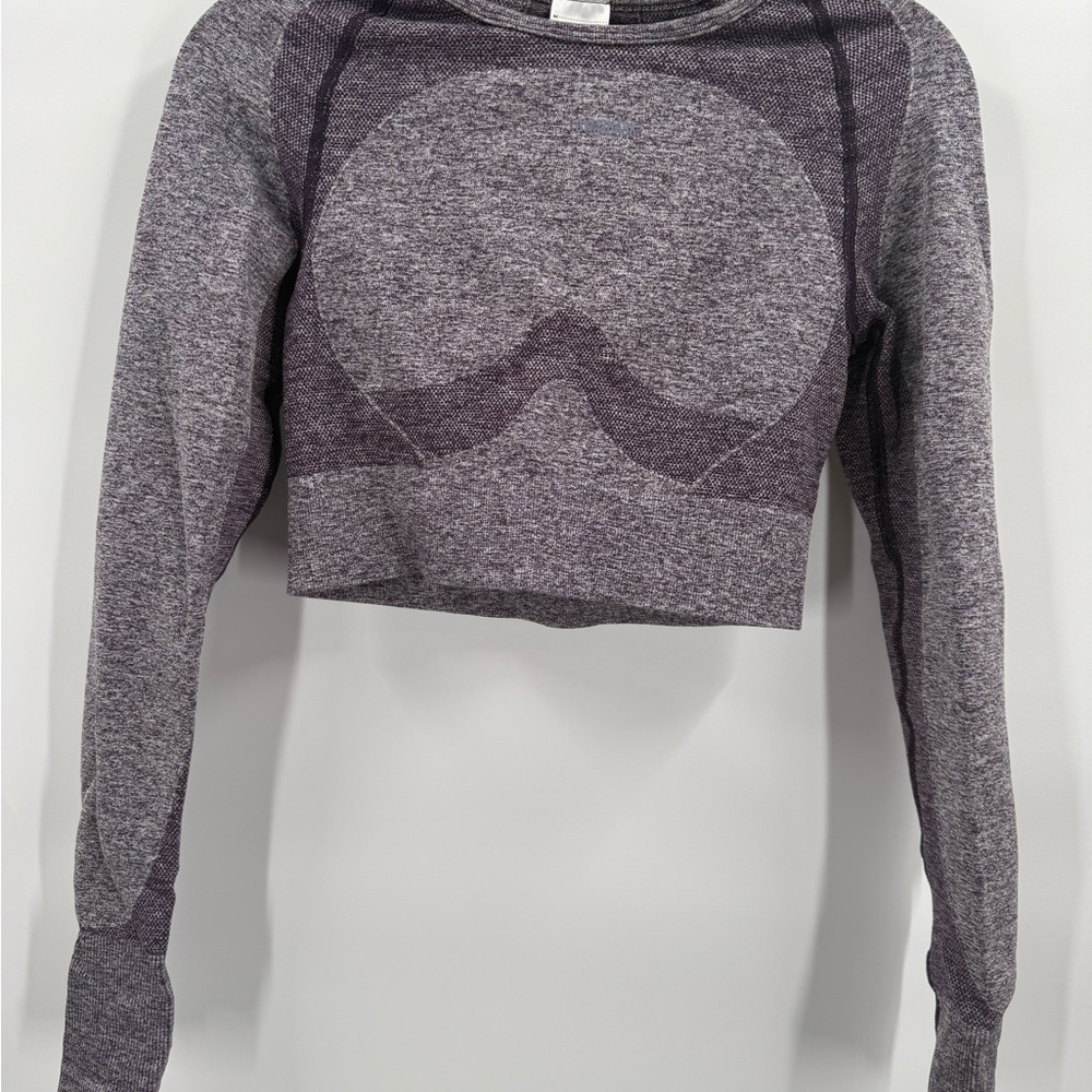 Gymshark Long Sleeve Cropped Seamless Workout Top - Purple/Gray - Size M